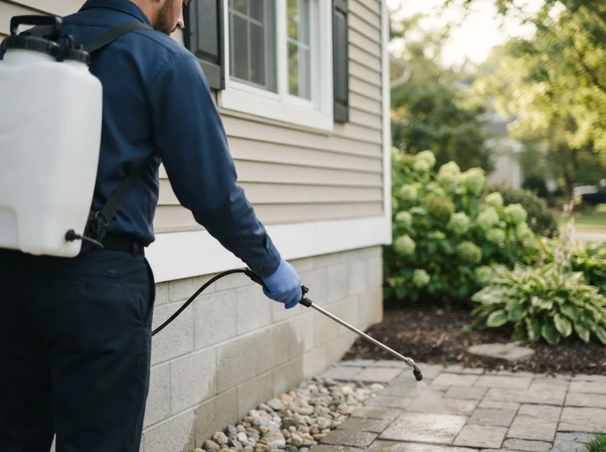 Pest control technician inspecting a home in Ashland, NY